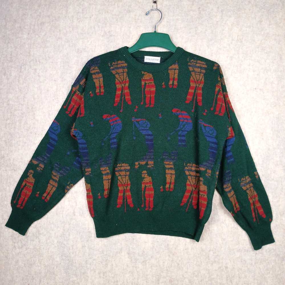 Vintage Collectif Italian Golf Wool Blend Sweater Green Medium Grandpacore Retro